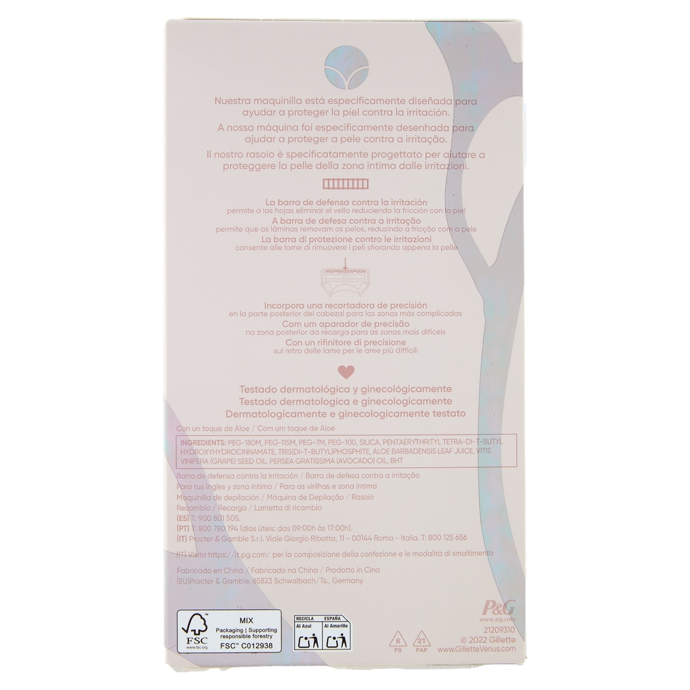 Gillette Venus per peli e pelle della zona intima Rasoio Donna, 1 Manico + 2 Lamette